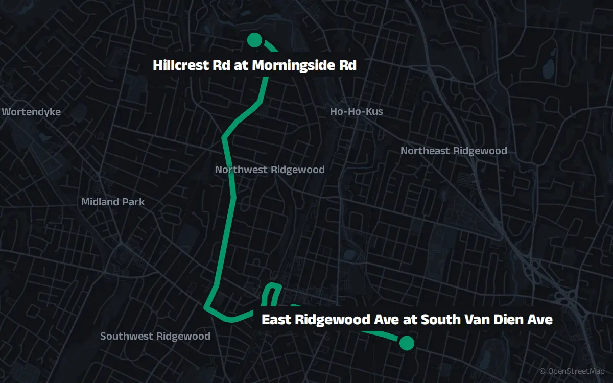 163S bus route map: Ridgewood - Paramus Seasonal