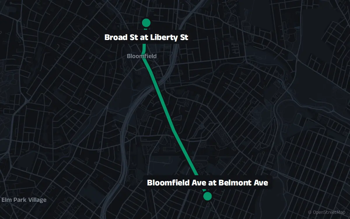 34S bus route map: Bloomfield Seasonal Service