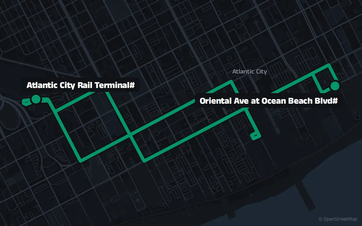 AC3 bus route map: A.C. Rail - Hard Rock/Resorts
