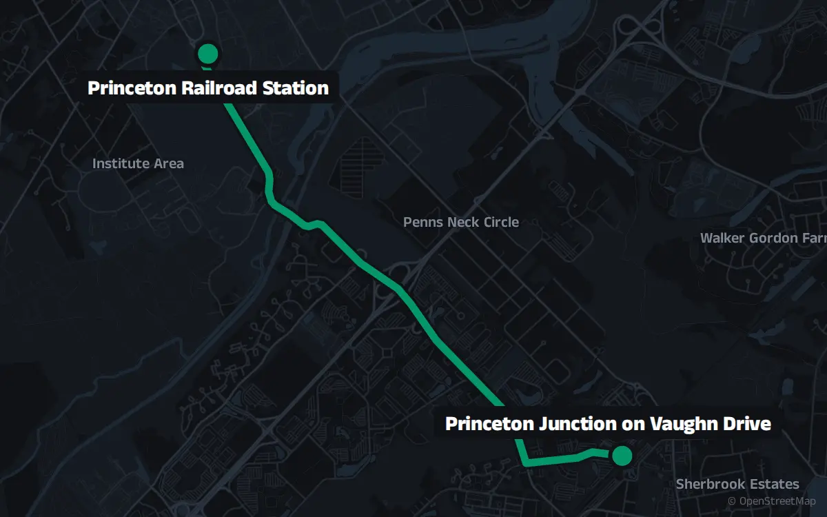 PRIB bus route map: Princeton Rail Shuttle Service